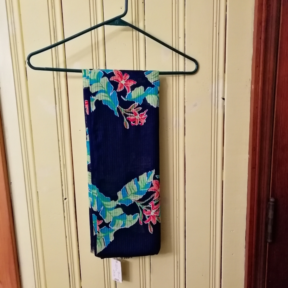 Lands' End Viscose Semi-Sheer Knit Floral Scarf